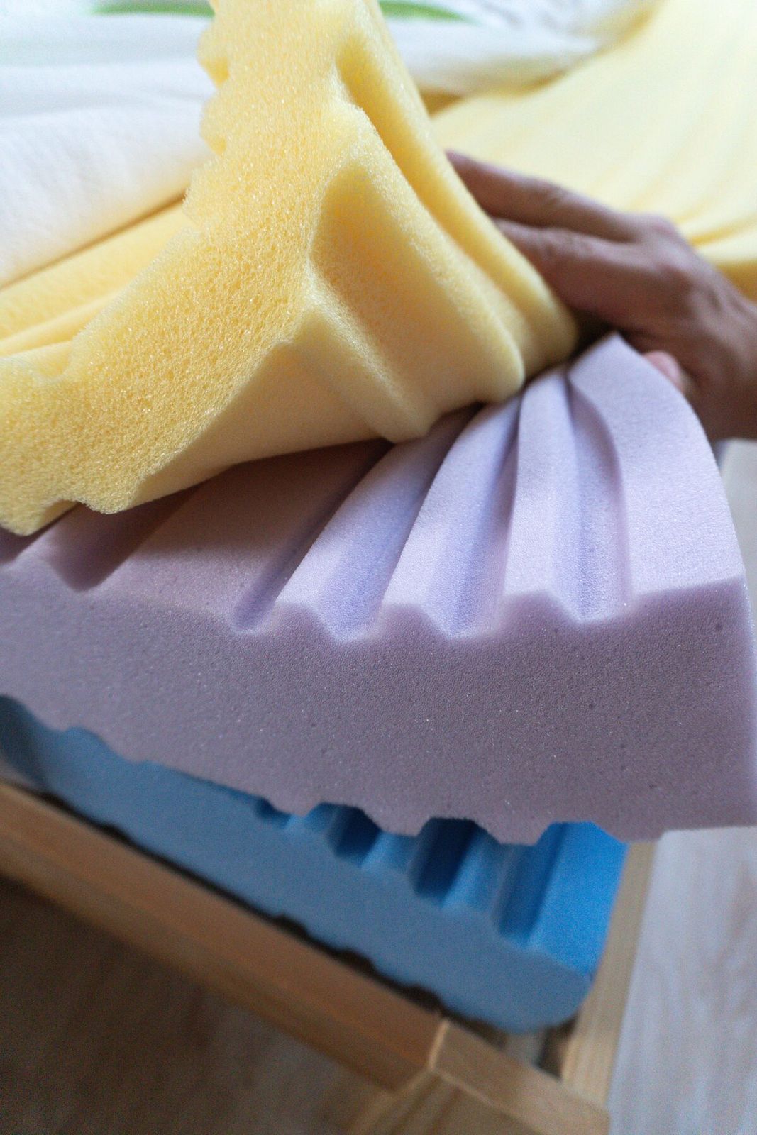 Hand holding the layered foam structure