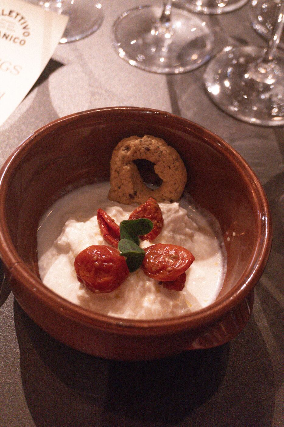 Burrata with confit cherry tomatoes and tarallo